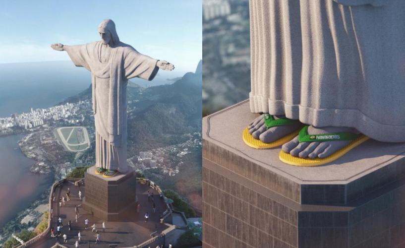 Monumento ao Cristo Redentor calça Havaianas em homenagem ao verão brasileiro