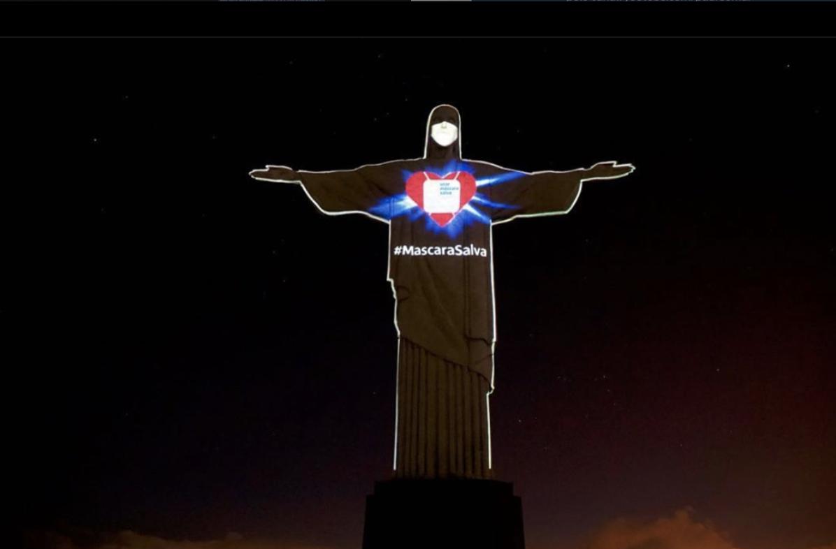 Cristo Redentor ganha máscara em ação da Todos pela Saúde